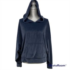 American Eagle Slate Blue Velour Hoodie Cropped Pullover Top Womens Size M